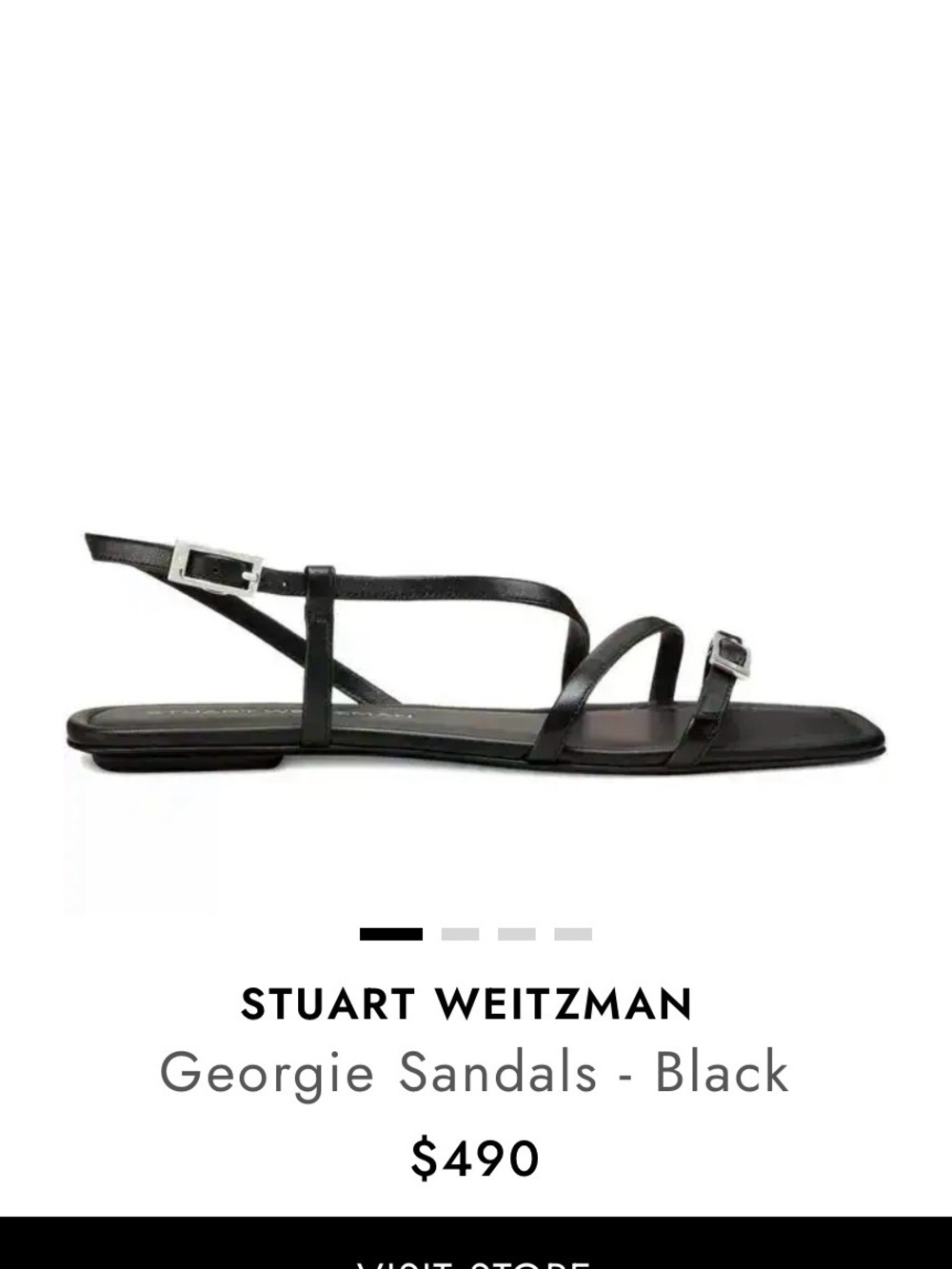 Stuart Weitzman Black Strappy Square-Toe Flat Sandals - Georgie sandals - 8.5 - Picture 2 of 2